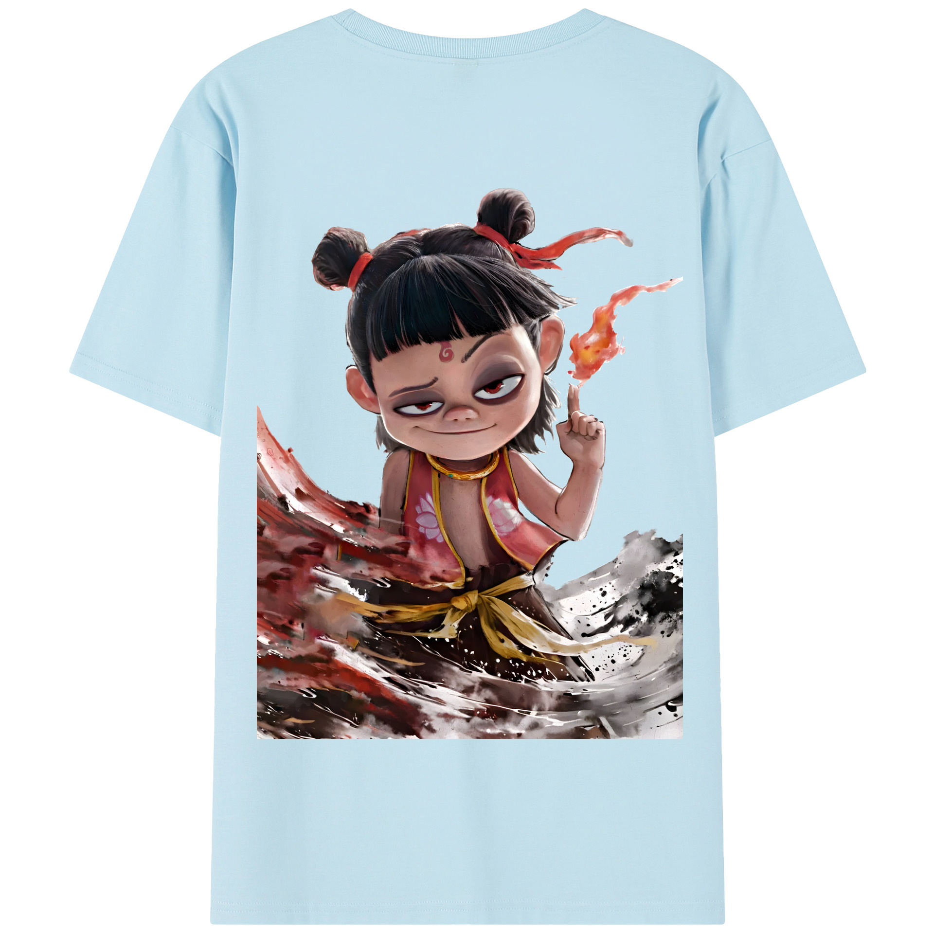 （画像用） Ne Zha 2 ナタ 魔童の大暴れ 綿100％半袖Tシャツ（背面プリント）